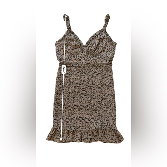Storia Brown Floral Mini Dress Spaghetti Strap Small Preppy Feminine Smocked M - Picture 6 of 8